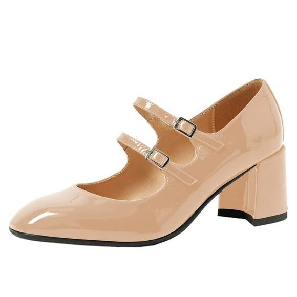 Women's Stylish Closed Round Toe Patent Leather Doubled Monk-Strap Vintage Low - Picture 1 of 7